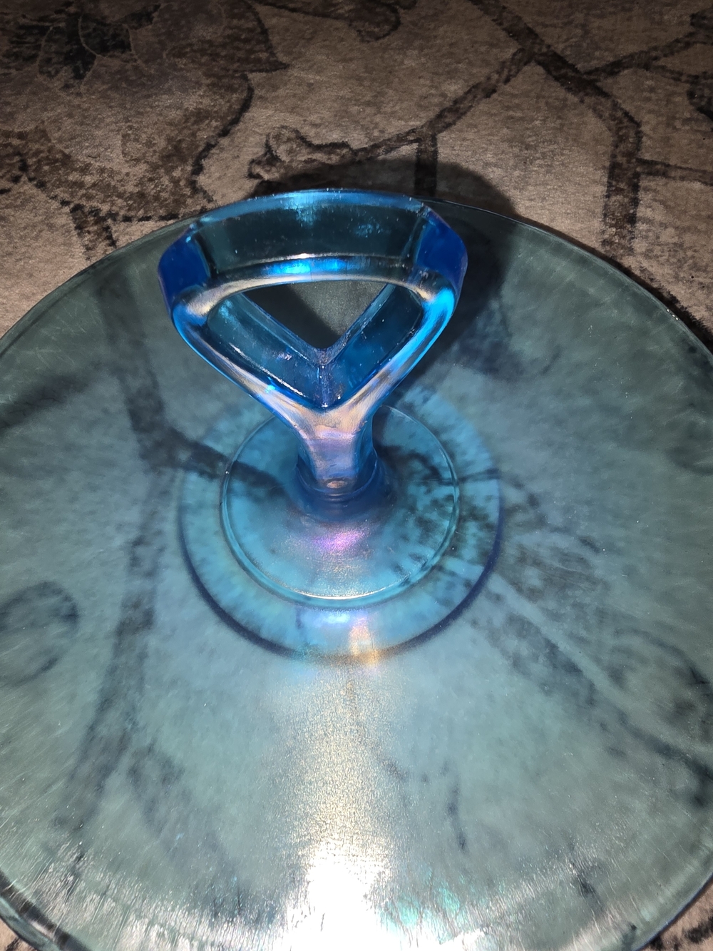 Vintage Art Deco Light Blue Glass Center-Handled Serving Tidbit Tray